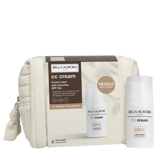 Bella Aurora Crema Cc Anti-Blemish Spf50+ Pelle sensibile + Borsa regalo, 30 ml