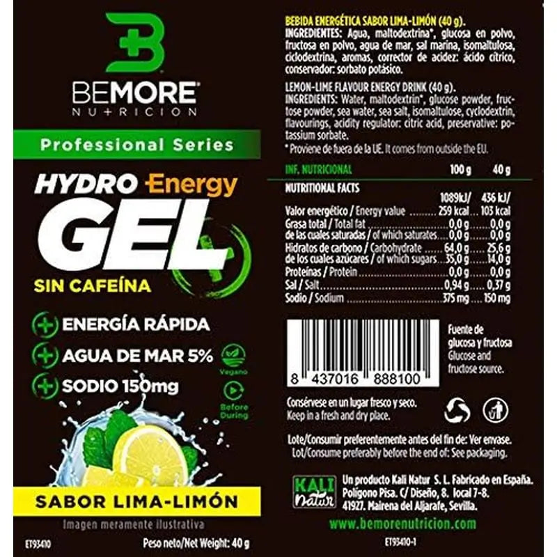Bemore Nutrition Hydro Gel + Energy al gusto di limone e lime senza caffeina