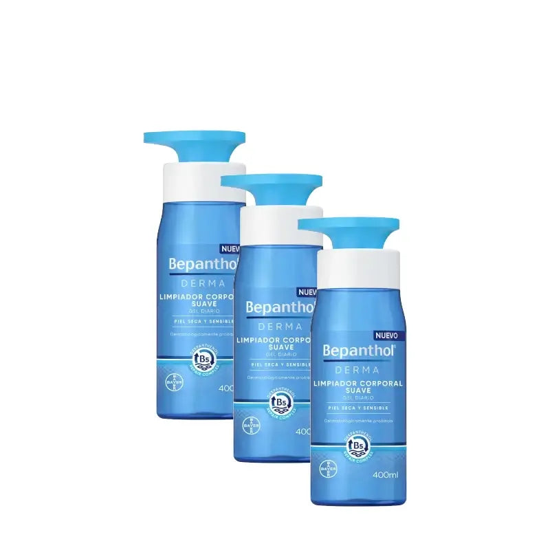 Bepanthol Derma Detergente delicato per il corpo, confezione da 3 x 400 ml