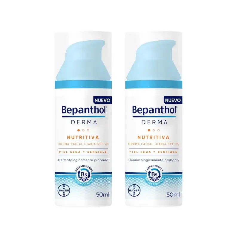 Bepanthol Derma Crema Viso Nutriente Quotidiana Spf 25, 2X50 Ml