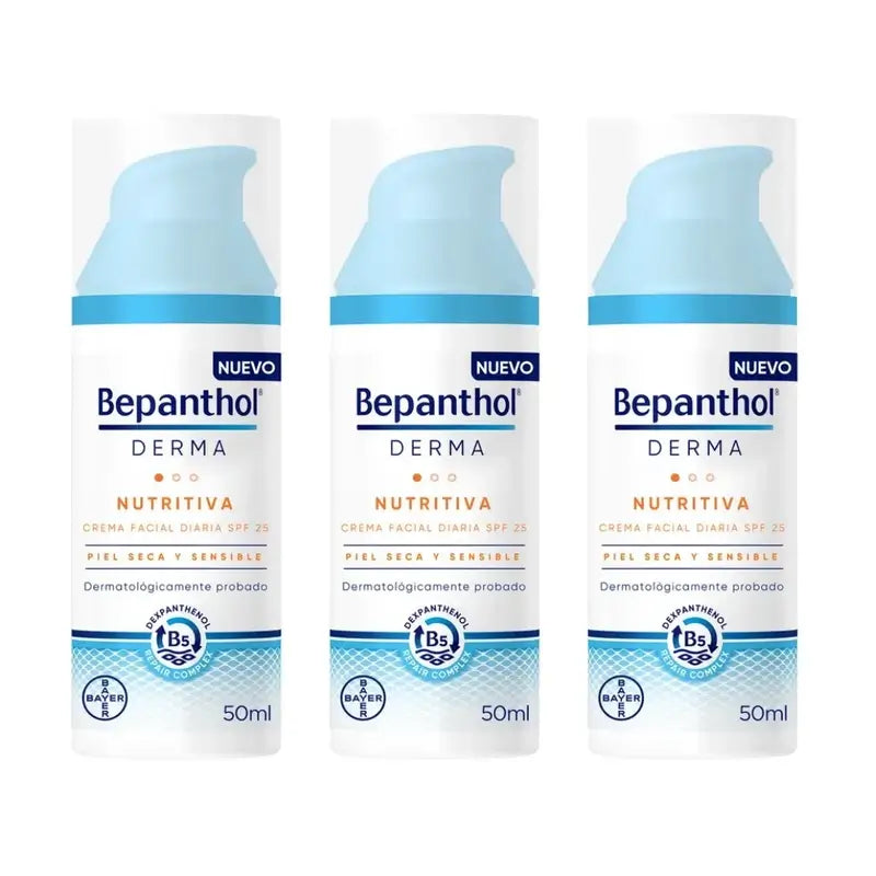 Bepanthol Derma Crema Viso Nutriente Quotidiana Spf 25, 3X50 Ml