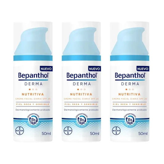 Bepanthol Derma Crema Viso Nutriente Quotidiana Spf 25, 3X50 Ml