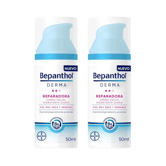 Bepanthol Derma Repairing Crema idratante quotidiana per il viso, 2X50 Ml