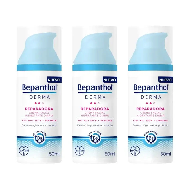 Bepanthol Derma Repairing Crema viso idratante quotidiana, 3X50 Ml