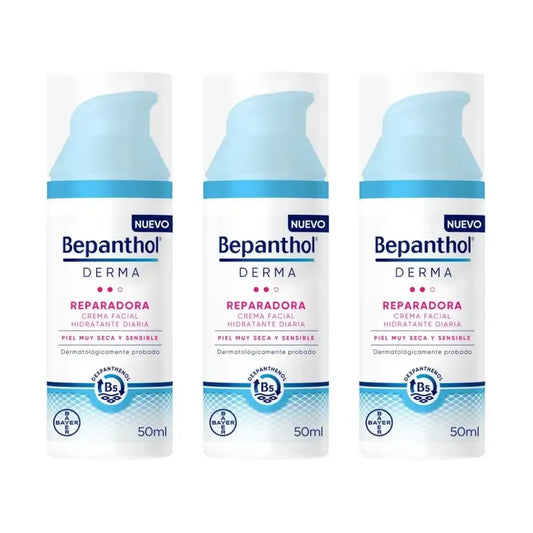 Bepanthol Derma Repairing Crema viso idratante quotidiana, 3X50 Ml
