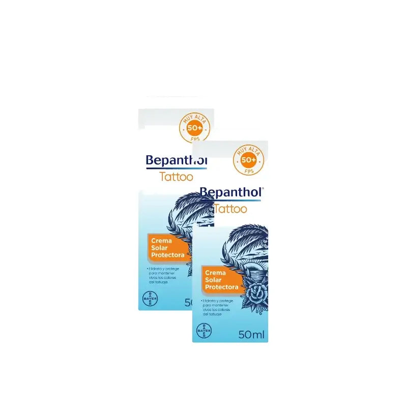 Bepanthol Tattoo Crema solare SPF50, confezione da 2 x 50 ml