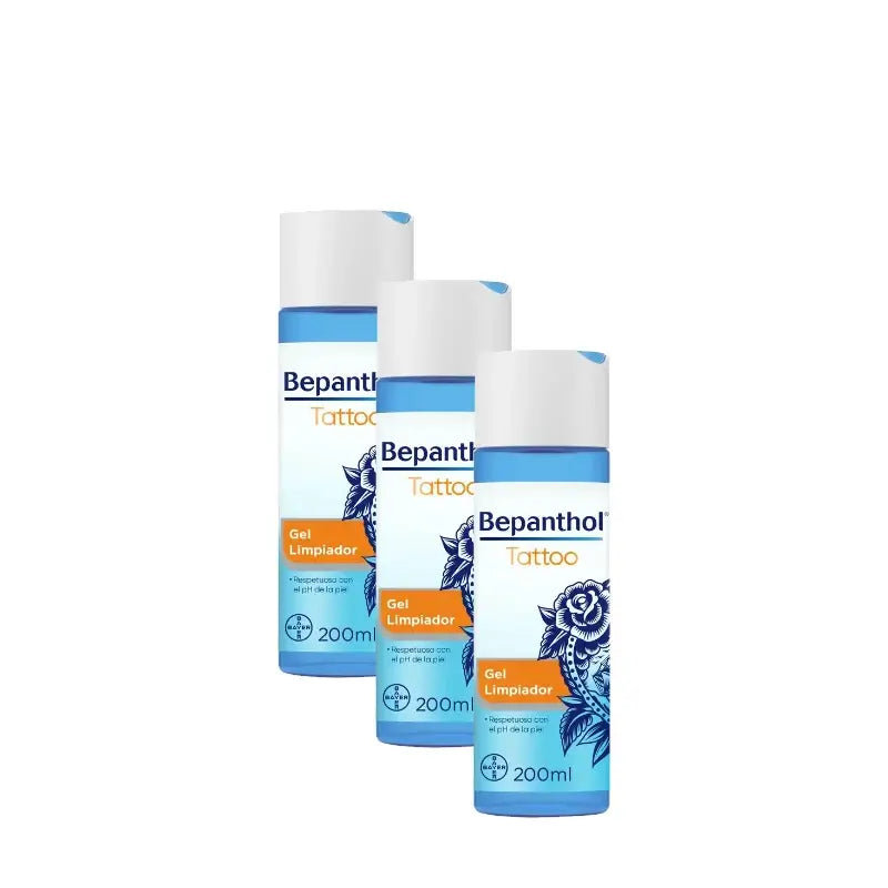 Bepanthol Gel Detergente per Tatuaggi, Confezione da 3 x 200 ml