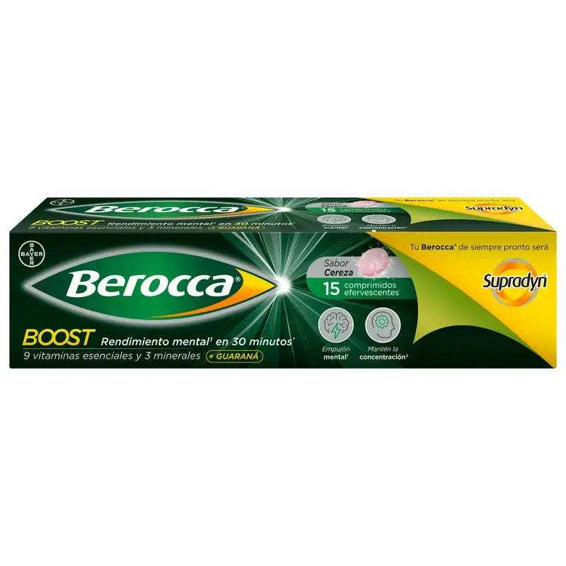 Berocca Boost Magnesio, Vitamine e Minerali con Guaranà, 15 Compresse Effervescenti