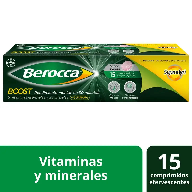 Berocca Boost Magnesio, Vitamine e Minerali con Guaranà, 15 Compresse Effervescenti