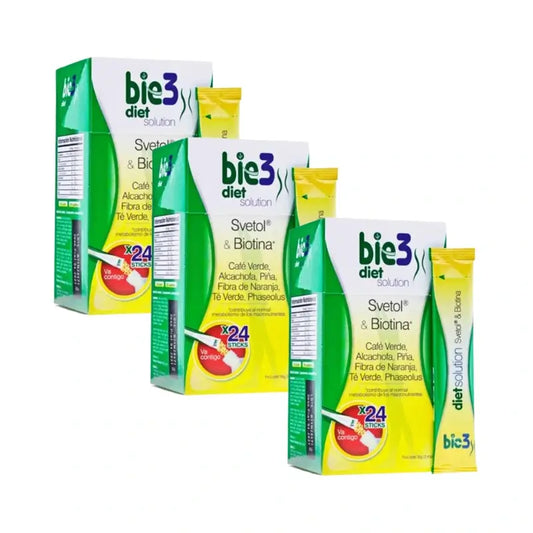 Soluzione dietetica Bie3 con Svetol e Biotina, Confezione da 3, 4 Gr 24 Bustine