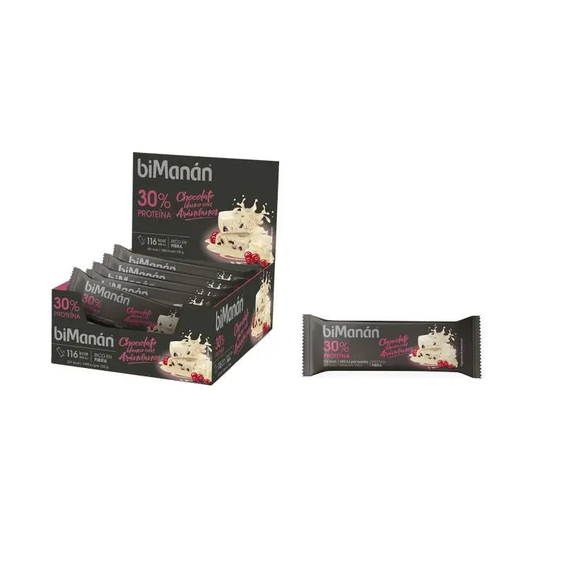 Barrette proteiche Bimanán al cioccolato e mirtillo bianco, 20 unità