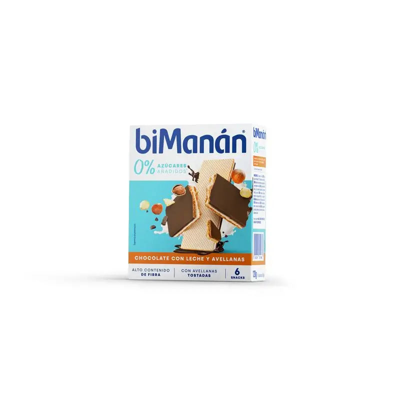 Bimanán Wafer al Cioccolato Nocciola Senza Zuccheri Aggiunti, 6 unità