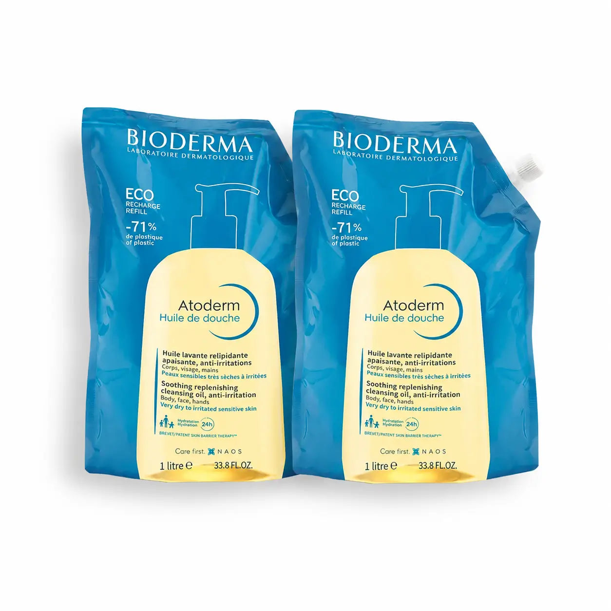 Bioderma Atoderm Olio da doccia Eco-Refill, 1 L, confezione da 2