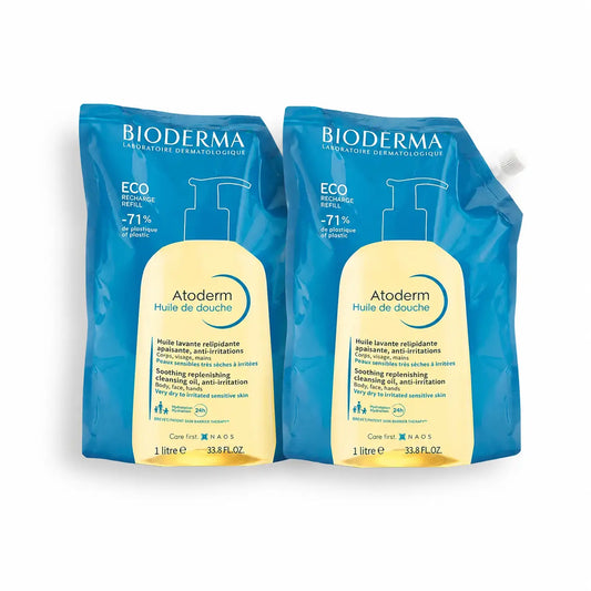 Bioderma Atoderm Olio da doccia Eco-Refill, 1 L, confezione da 2
