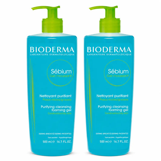 Bioderma Sebium Gel schiumogeno purificante 500 ml, confezione da 2