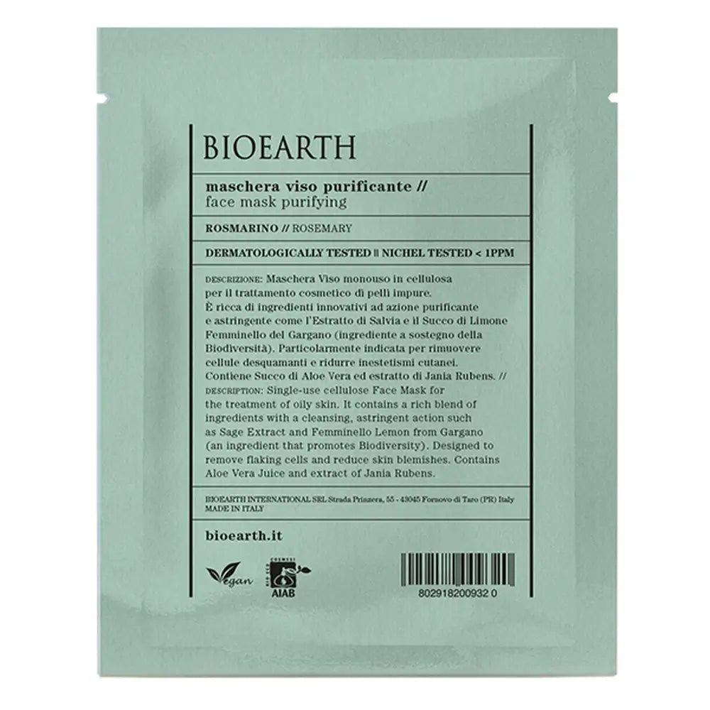 Bioearth Maschera viso monodose purificante al rosmarino, 15 ml