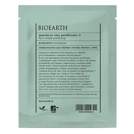 Bioearth Maschera viso monodose purificante al rosmarino, 15 ml
