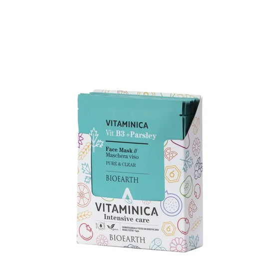 Bioearth Maschera viso pura e trasparente alla vitamina B3 e al prezzemolo, 15 ml