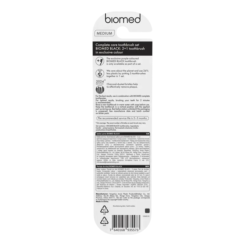 Spazzolino Biomed nero , 3 pz.