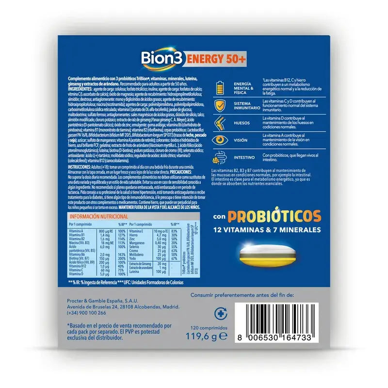 Bion3 Energy 50+ Multivitamine con probiotici, 120 compresse