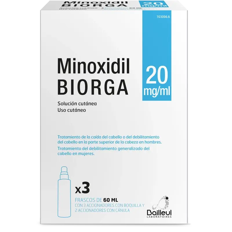 Biorga 20 Mg/ ml Minoxidil Soluzione Cutanea 3 Flaconi 60 ml + 3 Attuatori a beccuccio e 2 Attuatori a cannula