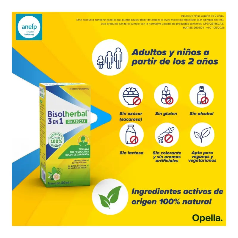 Bisolherbal 3 in 1 senza zucchero, sciroppo, flacone da 100 ml
