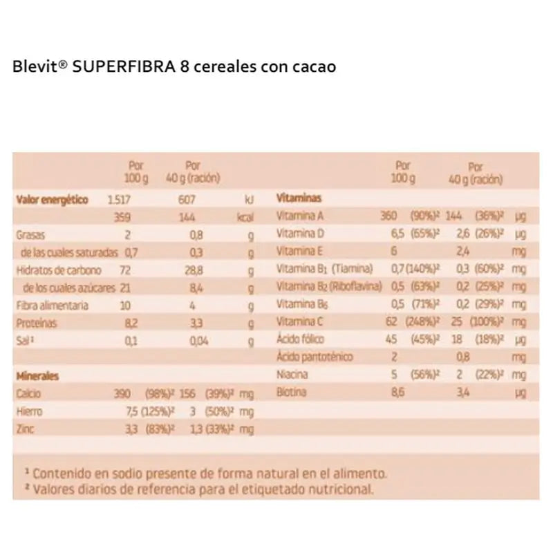 Blevit Alimenti per bambini Superfibre 8 Cer. E Cacao, 500 gr.