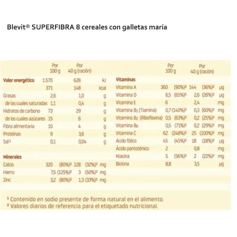 Blevit Alimento per bambini Superfibre 8 Cer. E Biscotto, 500 gr.