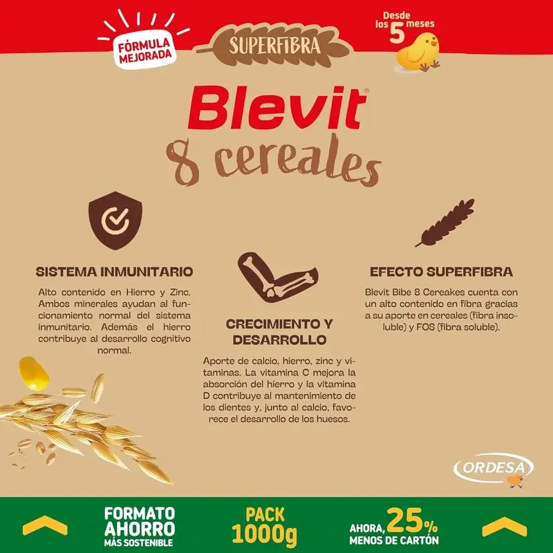 Blevit Alimentazione Infantile Superfibre 8 Cereali Formato Risparmio, 1000 g