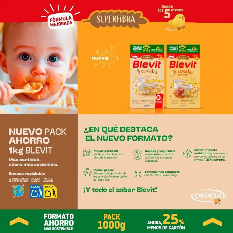 Blevit Alimentazione Infantile Superfibre 8 Cereali Formato Risparmio, 1000 g