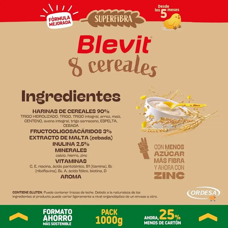Blevit Alimentazione Infantile Superfibre 8 Cereali Formato Risparmio, 1000 g