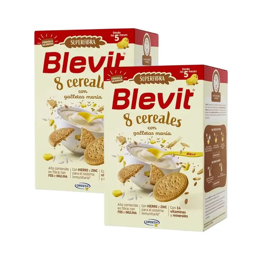 Blevit Baby Food Superfibra 8 Cereali e Biscotti, 2X500 Grs