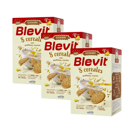 Blevit Baby Food Superfibra 8 Cereali e Biscotti, 3X500 Grs