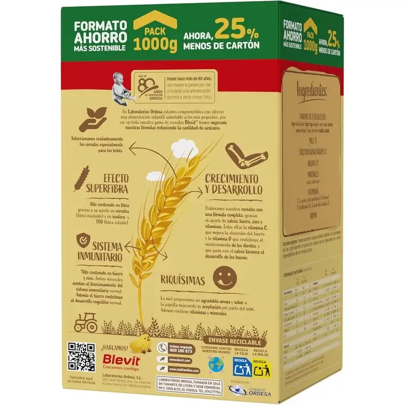 Blevit Baby Food Superfibre 8 Cereali e Miele, 1000 gr.