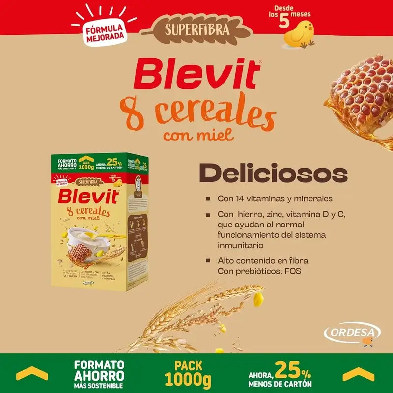 Blevit Baby Food Superfibre 8 Cereali e Miele, 1000 gr.