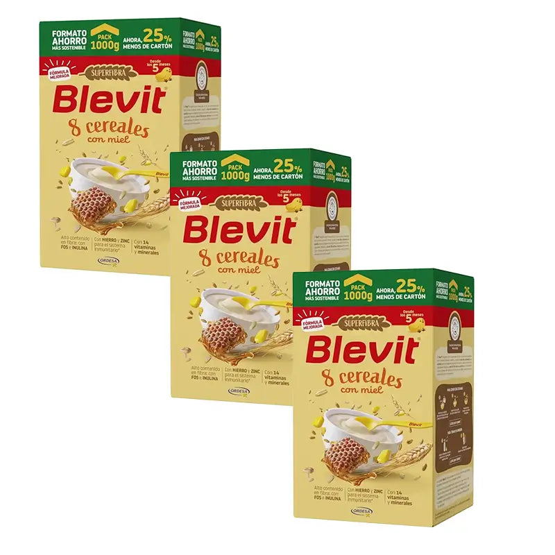Blevit Baby Food Superfibre 8 Cereali e Miele, 3X1000 Grs