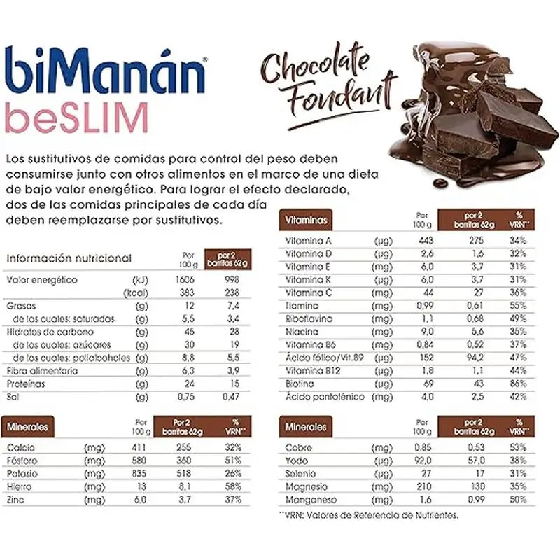 Barrette di cioccolato fondente biManán Sustitutive 24 unità