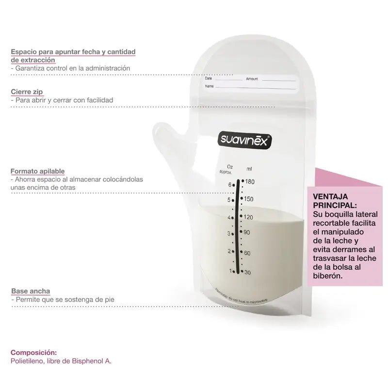 Suavinex Sacchetti di conservazione del latte materno pre-sterilizzati 25 pz.