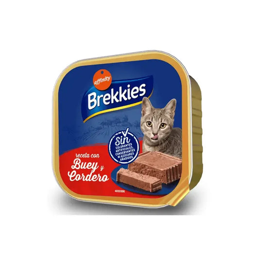 Brekkies Cibo umido per gatti, vaschetta con manzo e agnello, 100 g