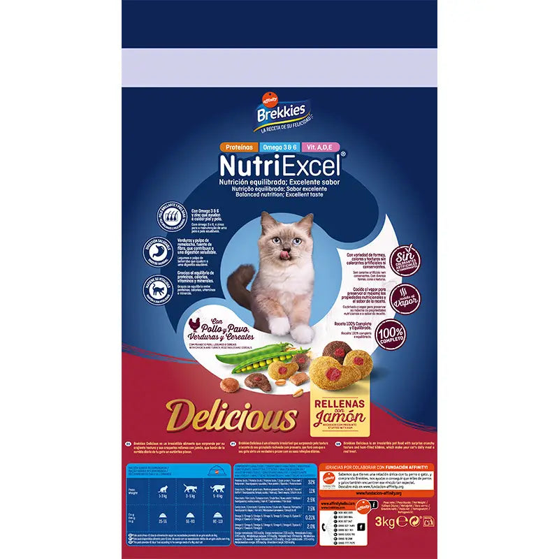 Brekkies Excel Feline Adult Delicious Poultry, 3 kg cibo per gatti