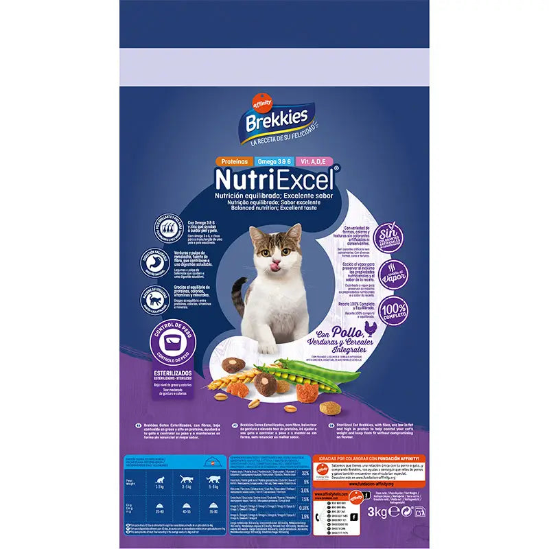Brekkies Excel Feline Adult Sterilised, 3 kg, cibo per gatti