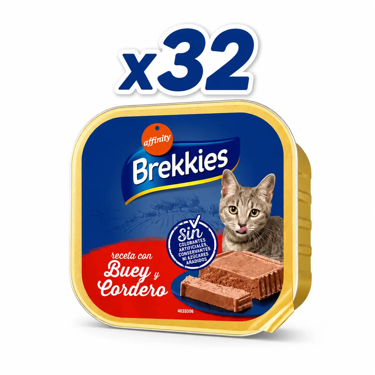 Brekkies - Vaschetta "Gatto, Manzo e Agnello", 100 g, confezione da 32