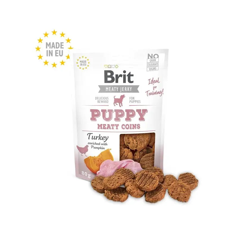 Brit Jerky Snack Puppy Meaty Coins Turkey 80Gr per cani