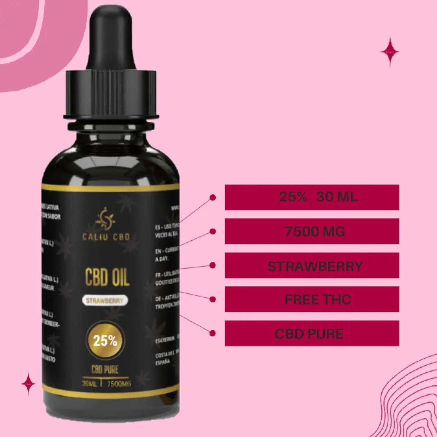 Caliu Olio di Cbd puro 15% 4500Mg Fragola Cbd 0% Thc, 30 ml