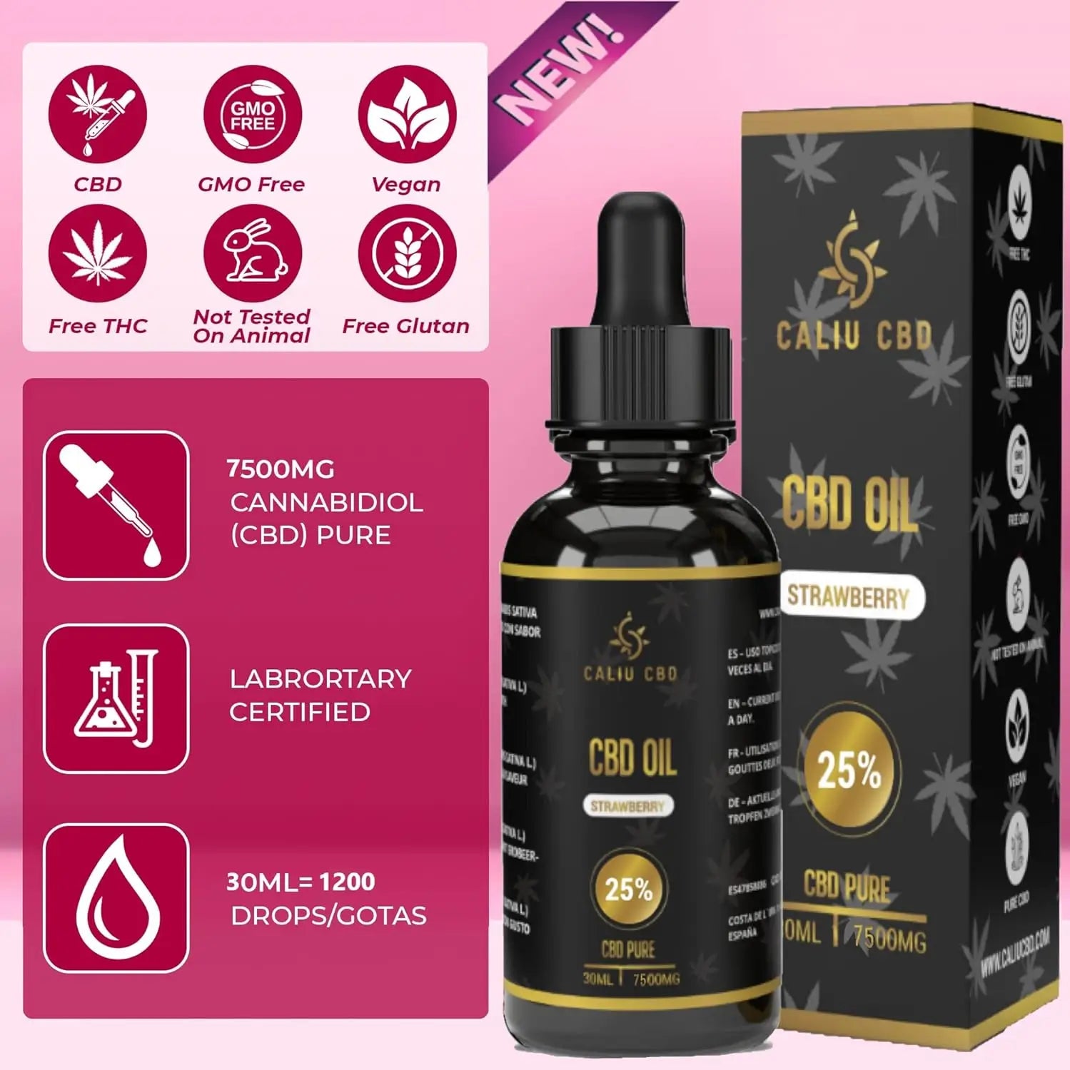 Caliu Olio di Cbd puro 15% 4500Mg Fragola Cbd 0% Thc, 30 ml
