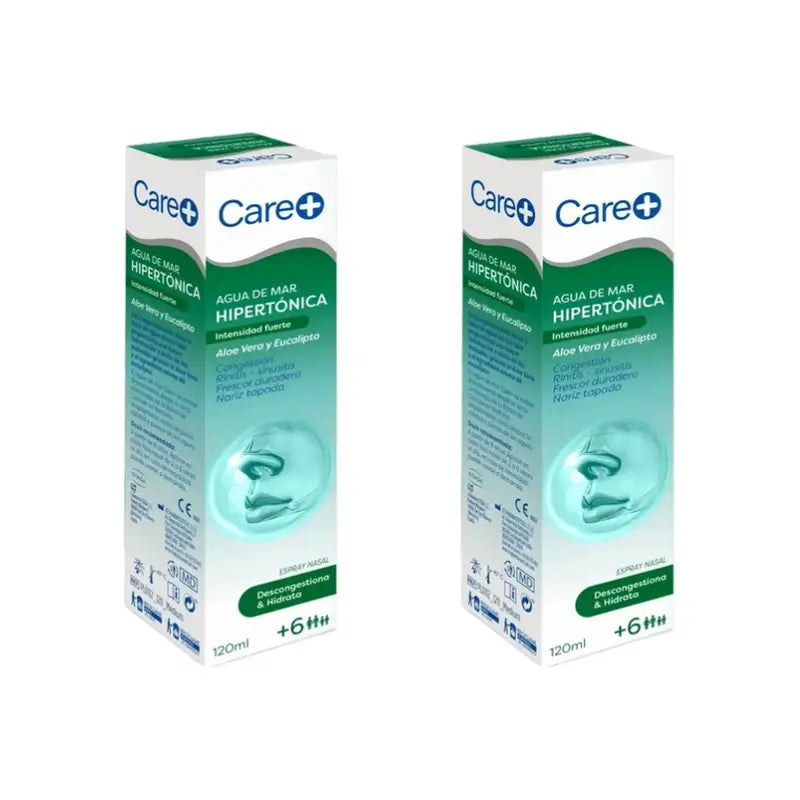 Care+ Acqua di mare ipertonica con aloe vera ed eucalipto , 2x120 ml