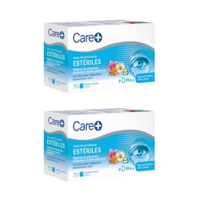 Care+ Salviette oftalmiche sterili, confezione da 2 x 30 unità