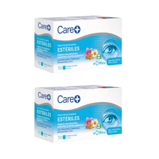 Care+ Salviette oftalmiche sterili, confezione da 2 x 30 unità