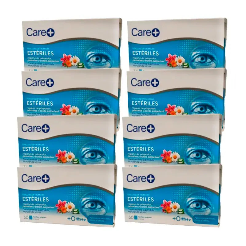 Care+ Salviette oftalmiche sterili, confezione da 8 x 30 unità