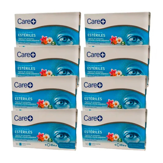 Care+ Salviette oftalmiche sterili, confezione da 8 x 30 unità